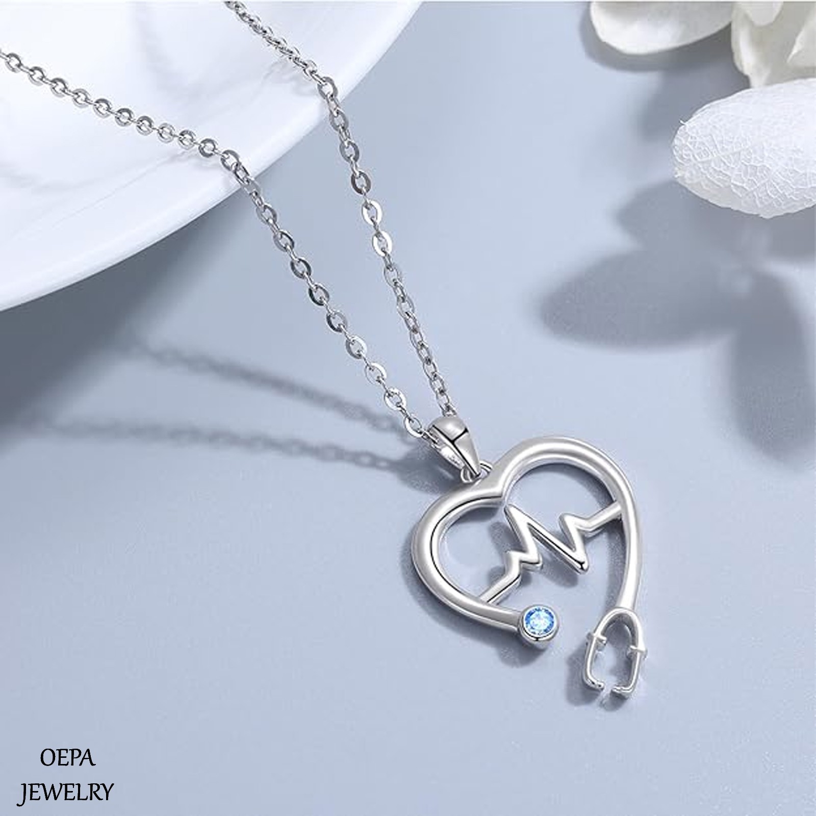 Nurse Necklace 925 Sterling Silver Stethoscope Heartbeat Necklace for Women