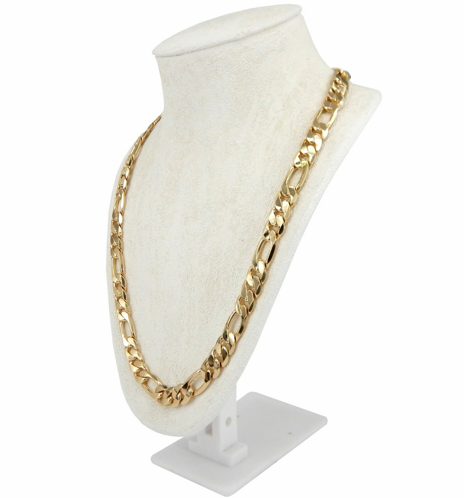 Men’s 12mm Italian Figaro Link Chain Necklace 14k Gold Plated 8″ 9″ 20″ 24″ 30″
