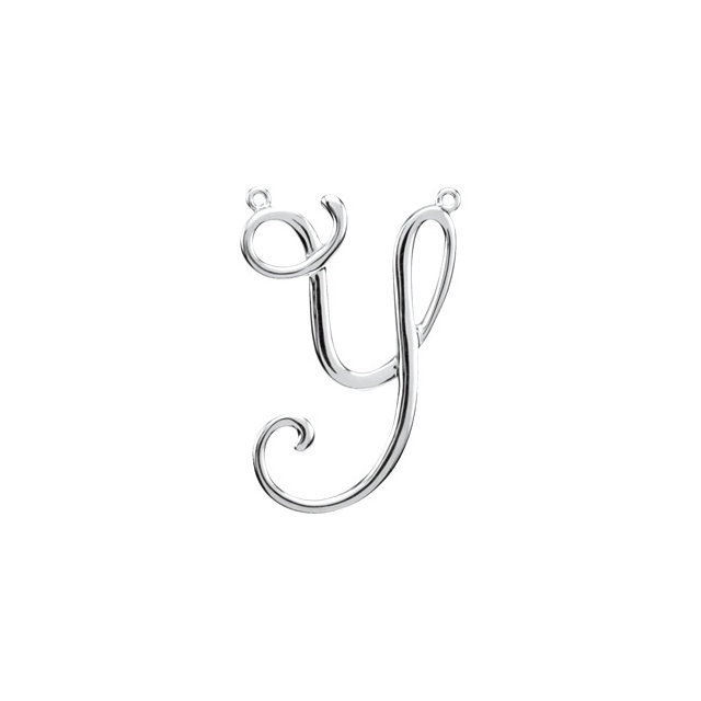 14K Gold or Silver Script Initial Necklace Center Pendant Chain Trim Letters A-Z
