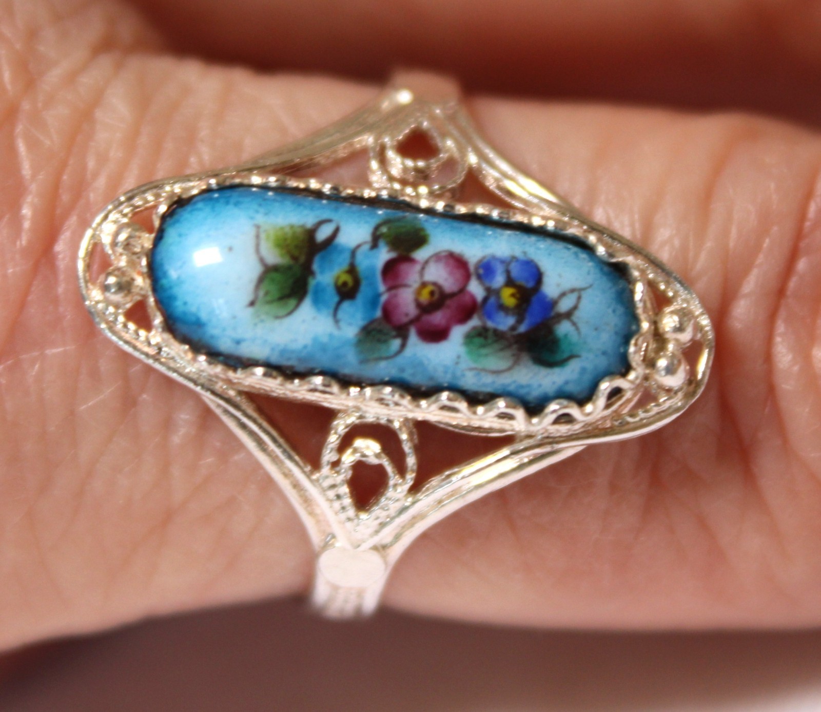 Vintage Russian Hand Painted Enamel Rings 4 Variation Finift Technique #89,92,98