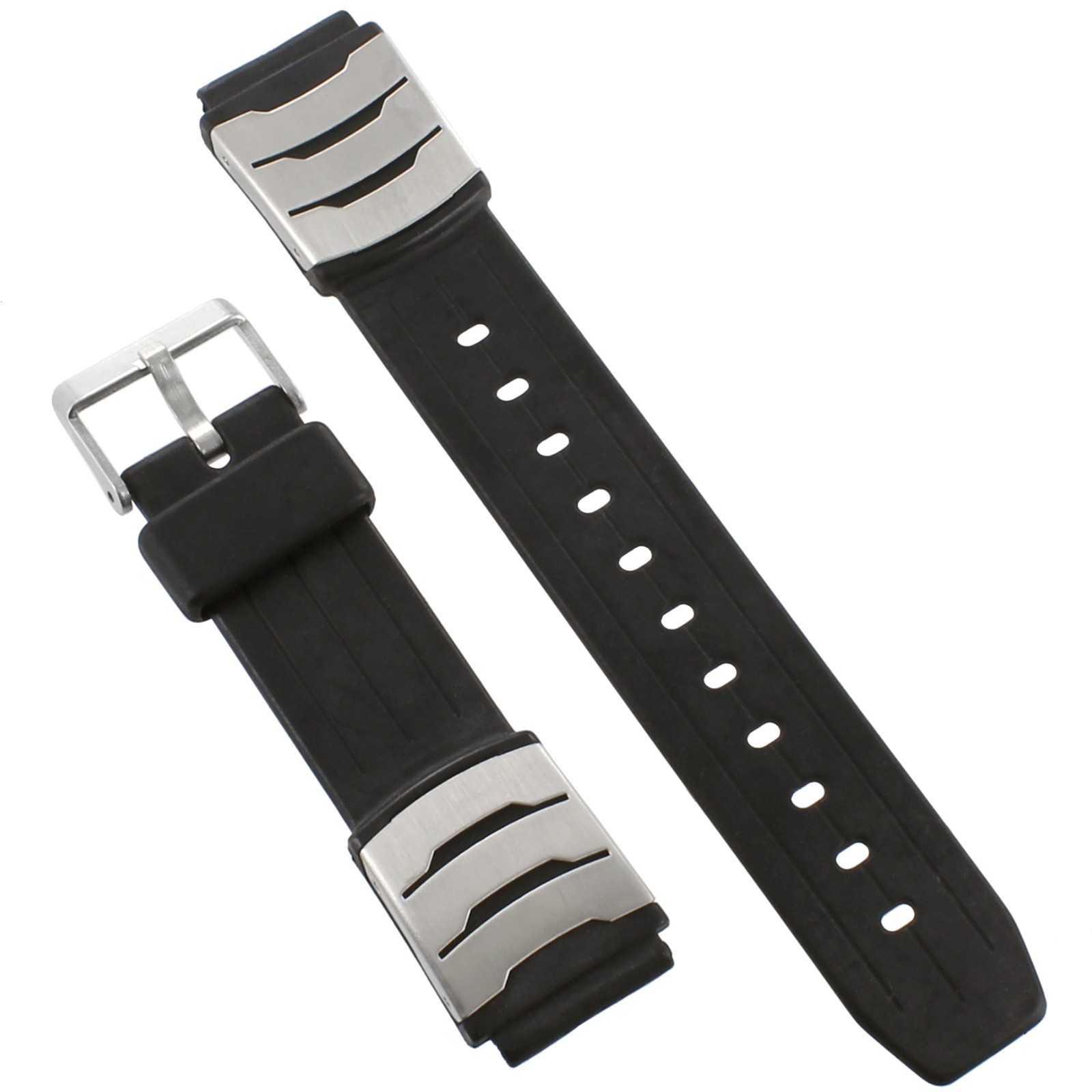18mm Speidel Black Rubber Stainless Steel Metal Watchband Fits Casio, BOGO 799