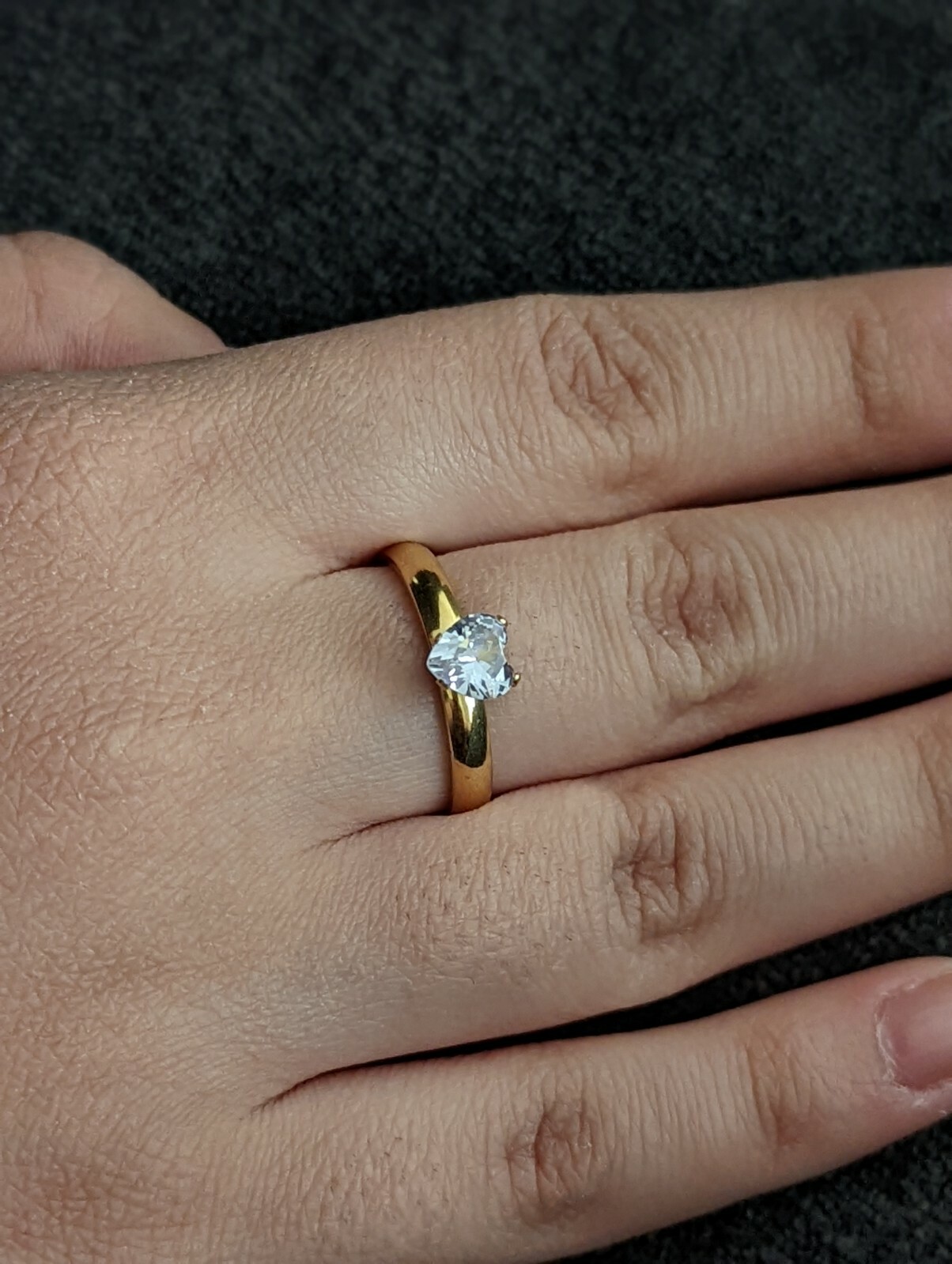 Gold Silver Color Crystal Geometric Simple Heart Ring For Women Girl Female Cute