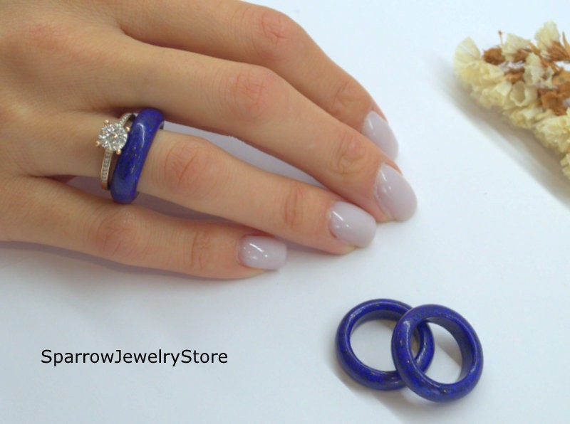 Handmade lapis lazuli ring Carved blue stone ring Minimalist jewelry Chakra ring