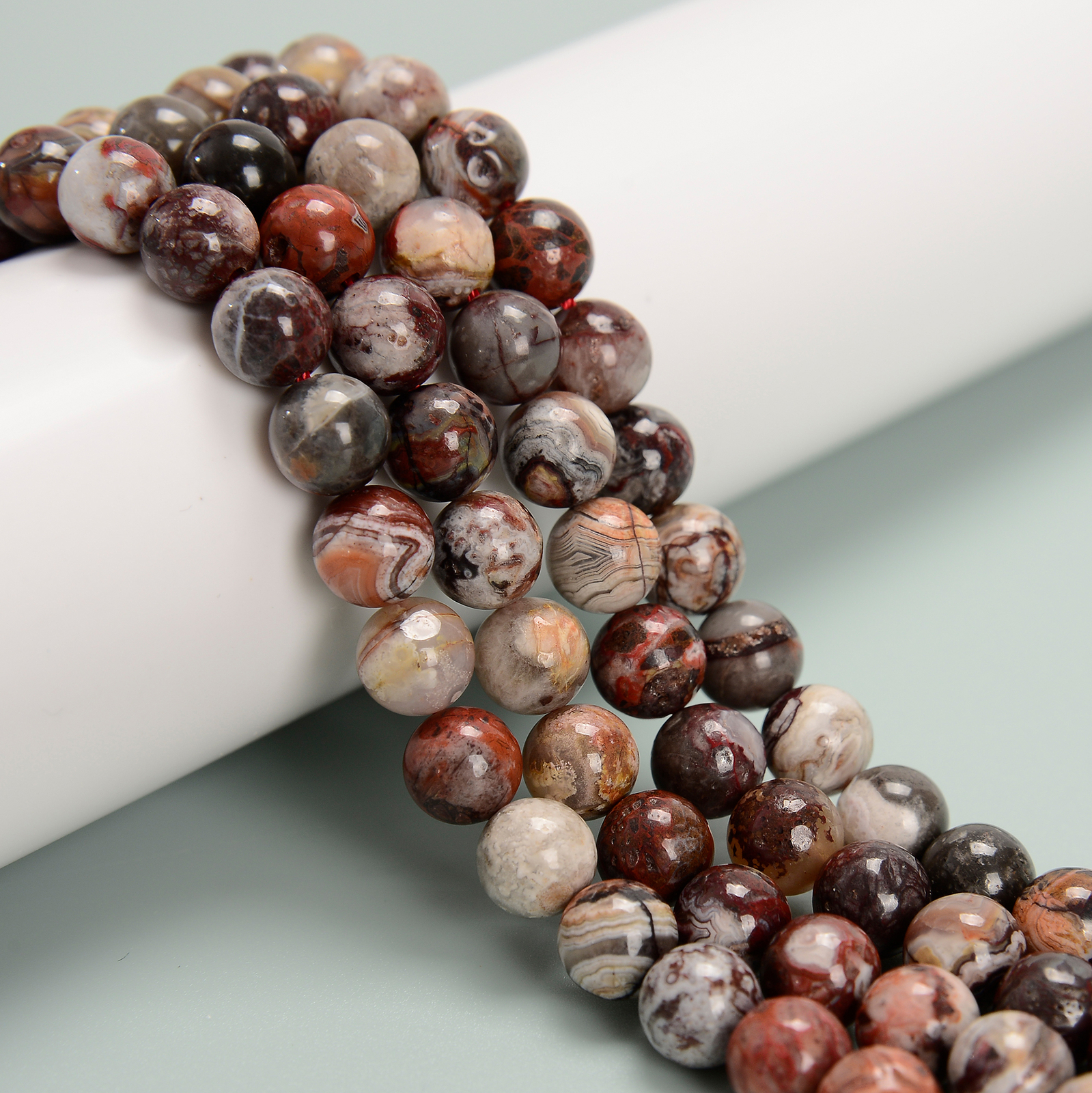 Natural Mexican Crazy Lace Agate Smooth Round Beads 6mm 8mm 10mm 15.5” Strand