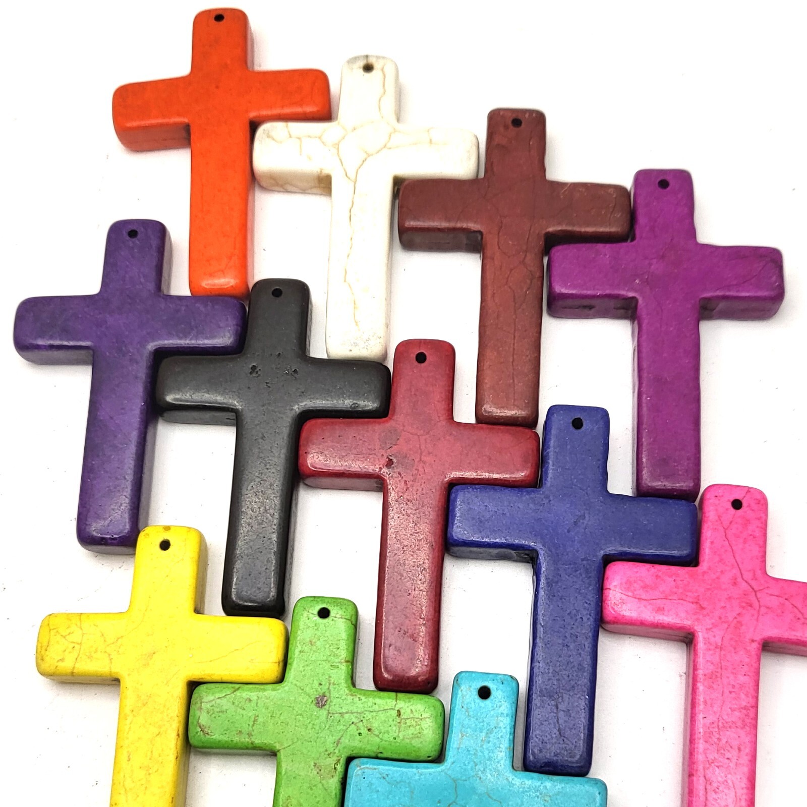 2.5″ Cross Pendant Howlite Turquoise Cross Decor Necklace Pink Blue White Orange