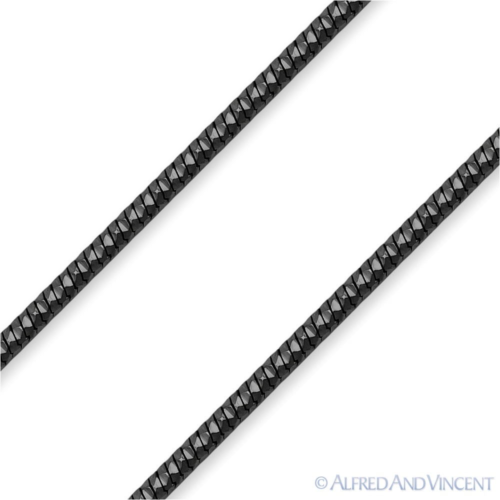 0.7mm Diamond-Cut Link Snake Chain Necklace .925 Sterling Silver & Black Rhodium