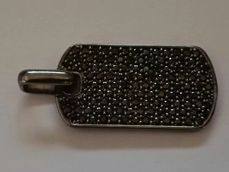 2Ct Round Cut Lab Created Diamond Black Dog Tag Pendant 14K Black Gold Plated