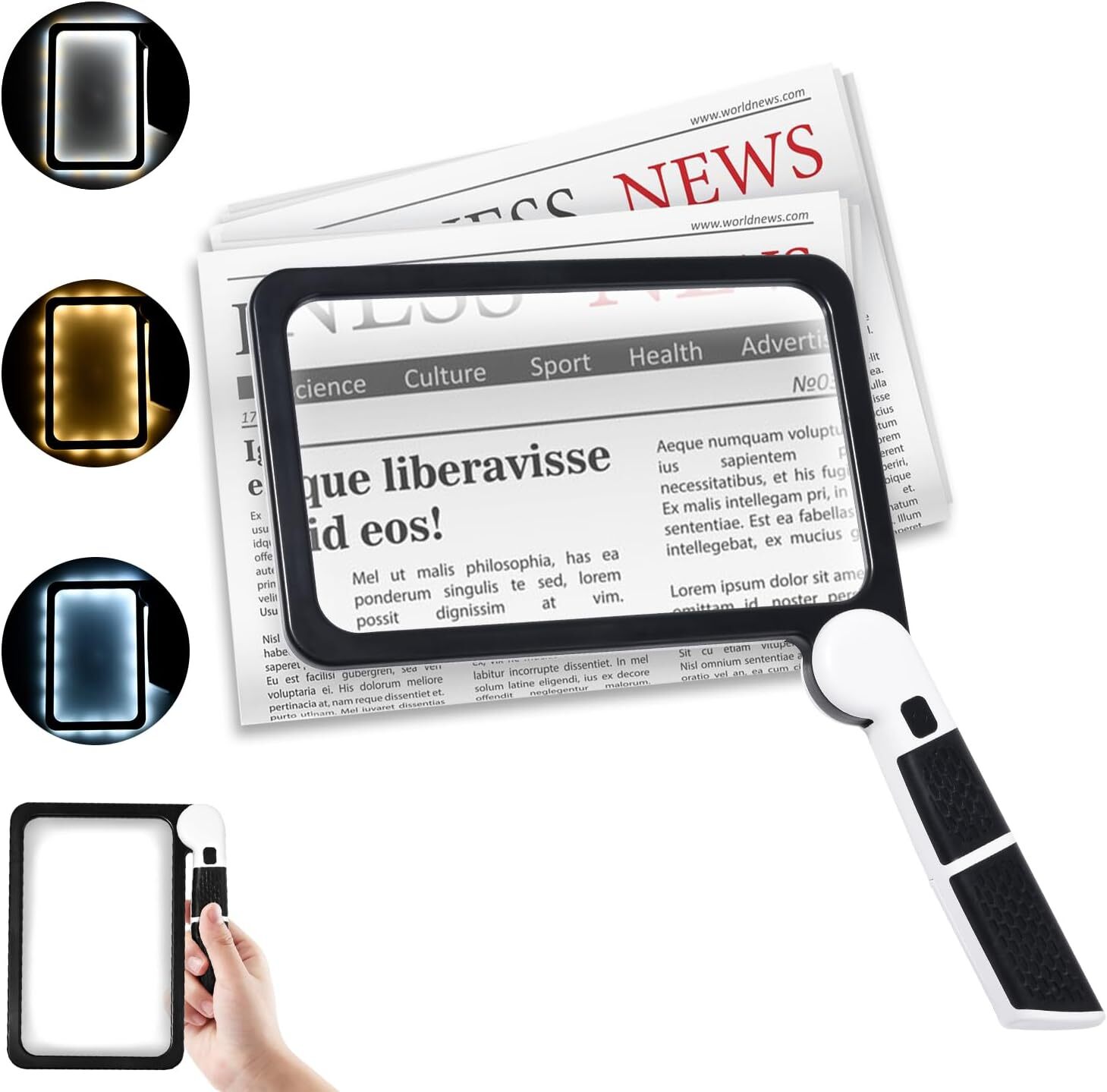 5X Reading Magnifier w/ Light Large Full Page Foldable Handheld Magnifying Glass