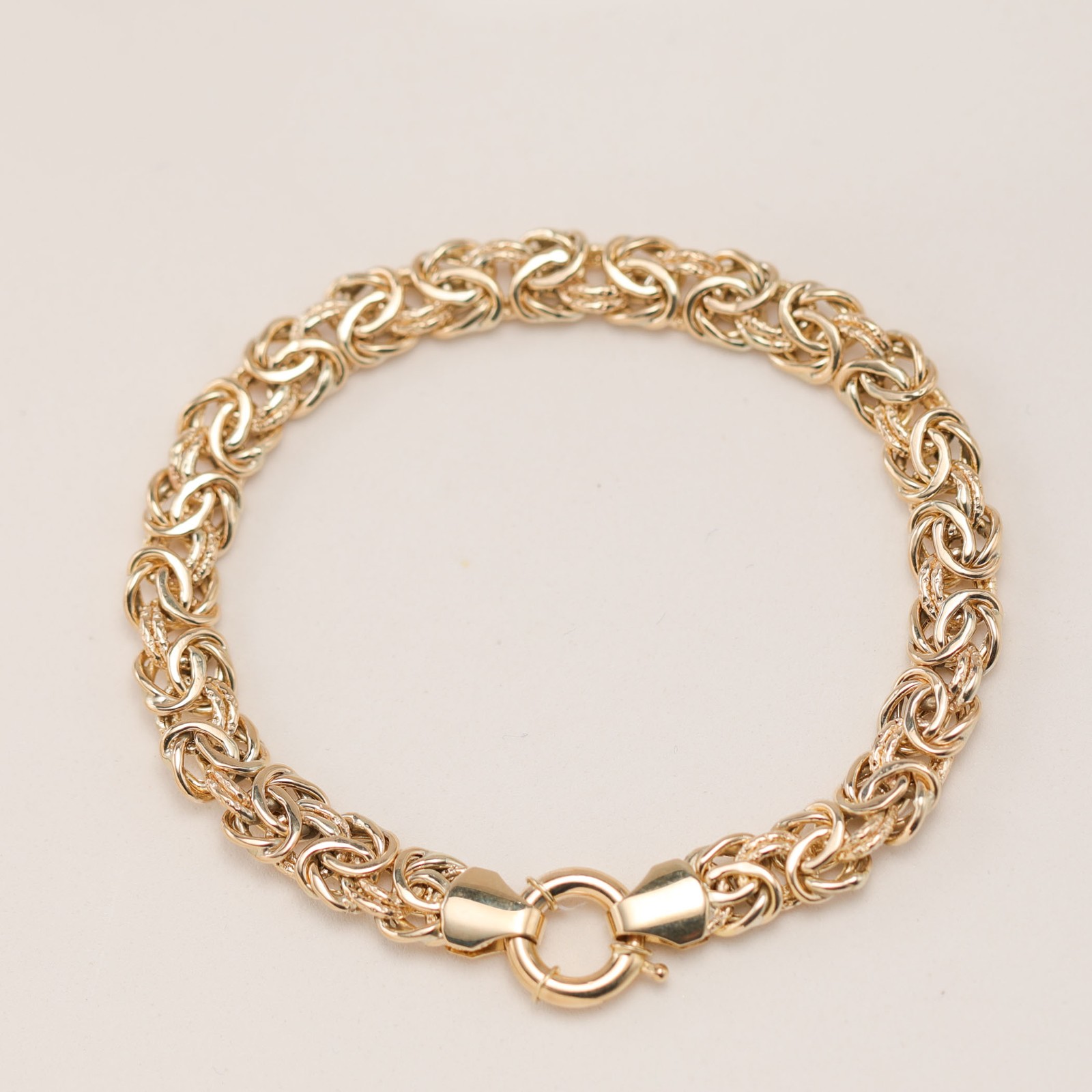 10K GOLD 7mm Textured Byzantine Chain Bracelet Fancy Lock Yellow Gold