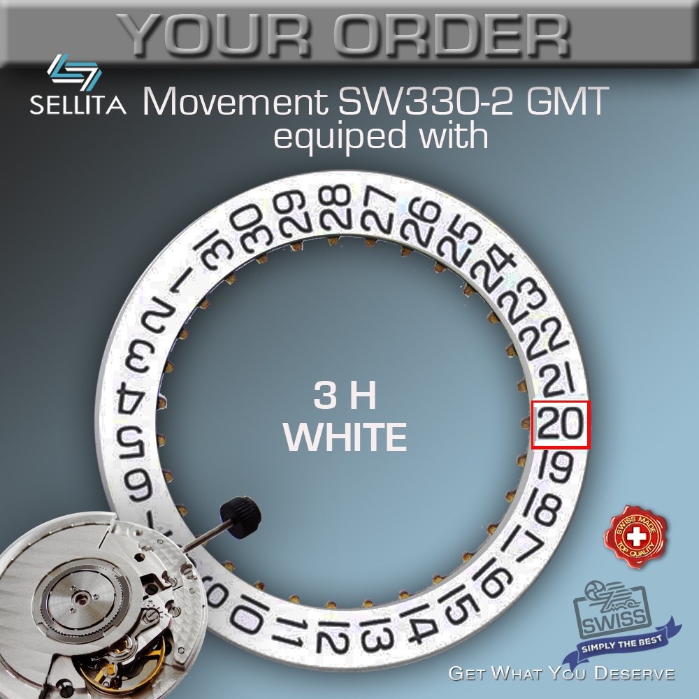 MOVEMENT SELLITA AUTOMATIC SW330-2, 4 DATE DISC OPTIONS, 3+6H WHITE, 3+6H BLACK