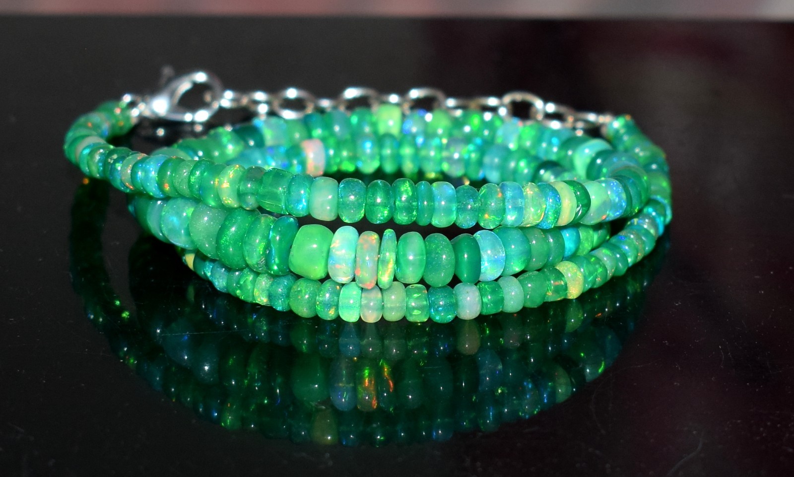 16″Natural Ethiopian Opal Wello Fire Opal Gemstone Bead Necklace