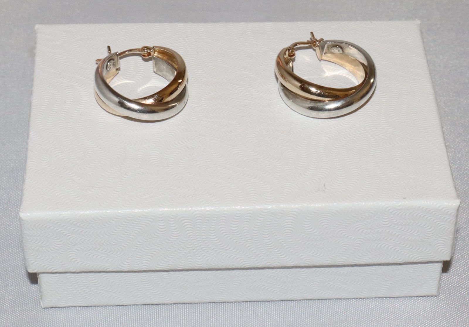 Vintage 14k Yellow Gold Sterling Silver Twisted 1/2 Inch Hoop Earrings 3.3 grams