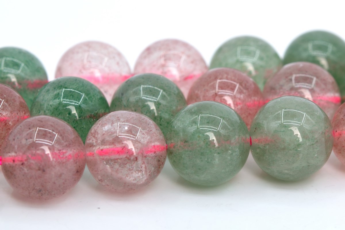 11MM Genuine Natural Green & Pink Strawberry Quartz Beads AA Round Beads 15″