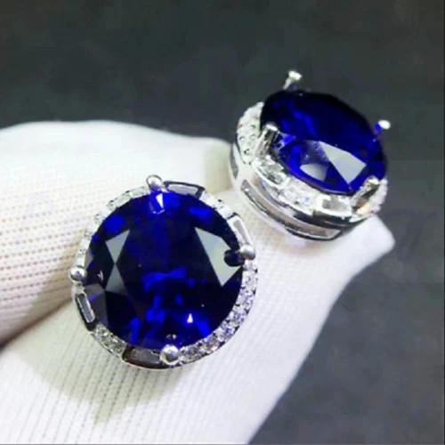 2Ct Round Lab Created Blue Sapphire Stud Earrings Womens 14K White Gold Plated