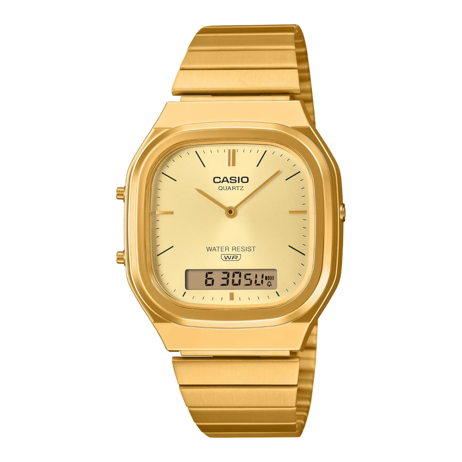 Casio AQ240EG-9A Vintage Analog Digital Watch Gold Tone Stainless Steel NEW