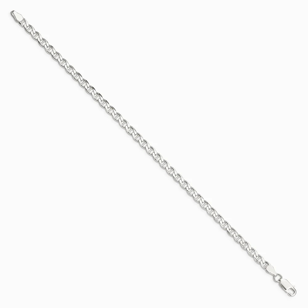 Sterling Silver 4.0mm Diamond-Cut Flat Anchor Curb Chain Bracelet 7″-8″