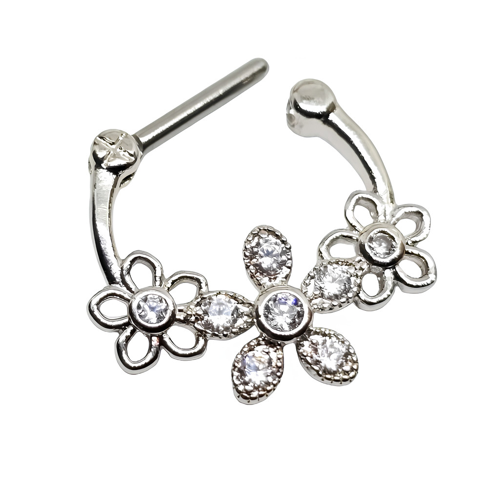 Daisy Flower Septum Floral CZ Piercing Clicker 16g (1.2mm) 316L Surgical Steel