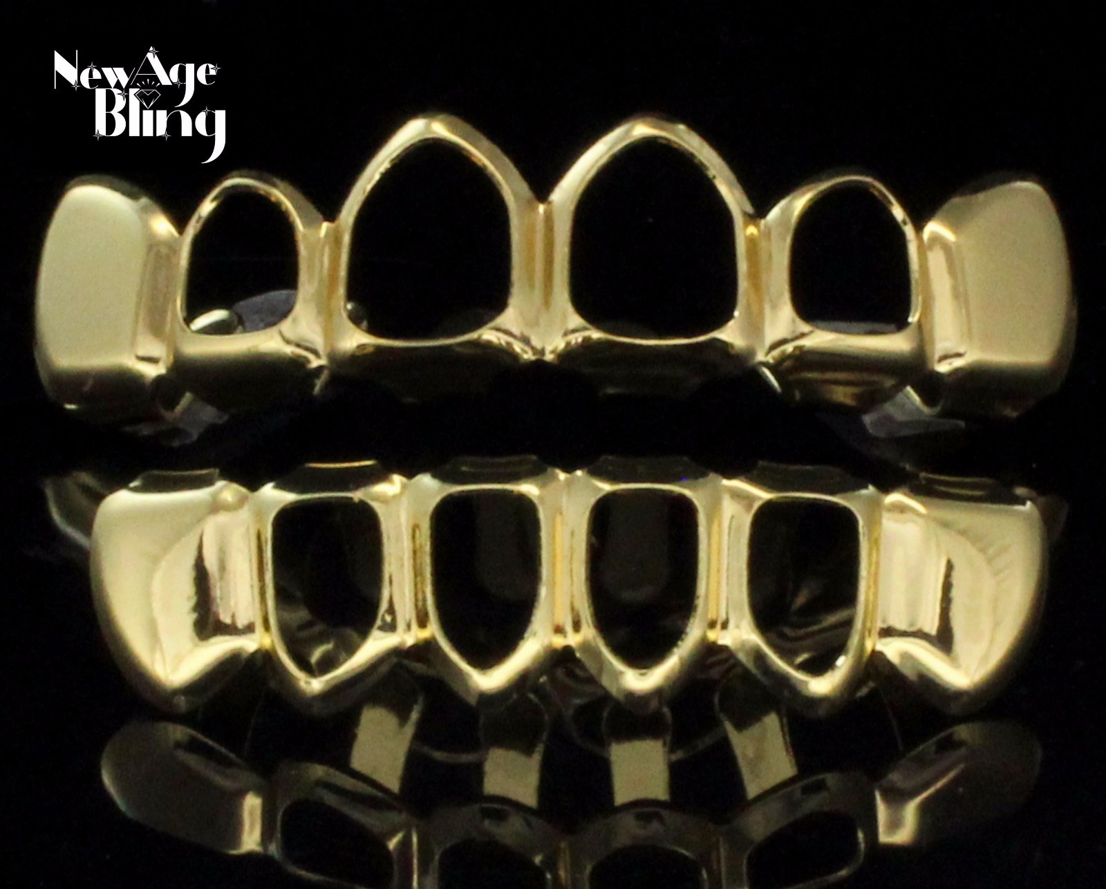 Open Face Teeth Custom Fit 14k Gold Plated Top Bottom Grillz Hip Hop + Molds