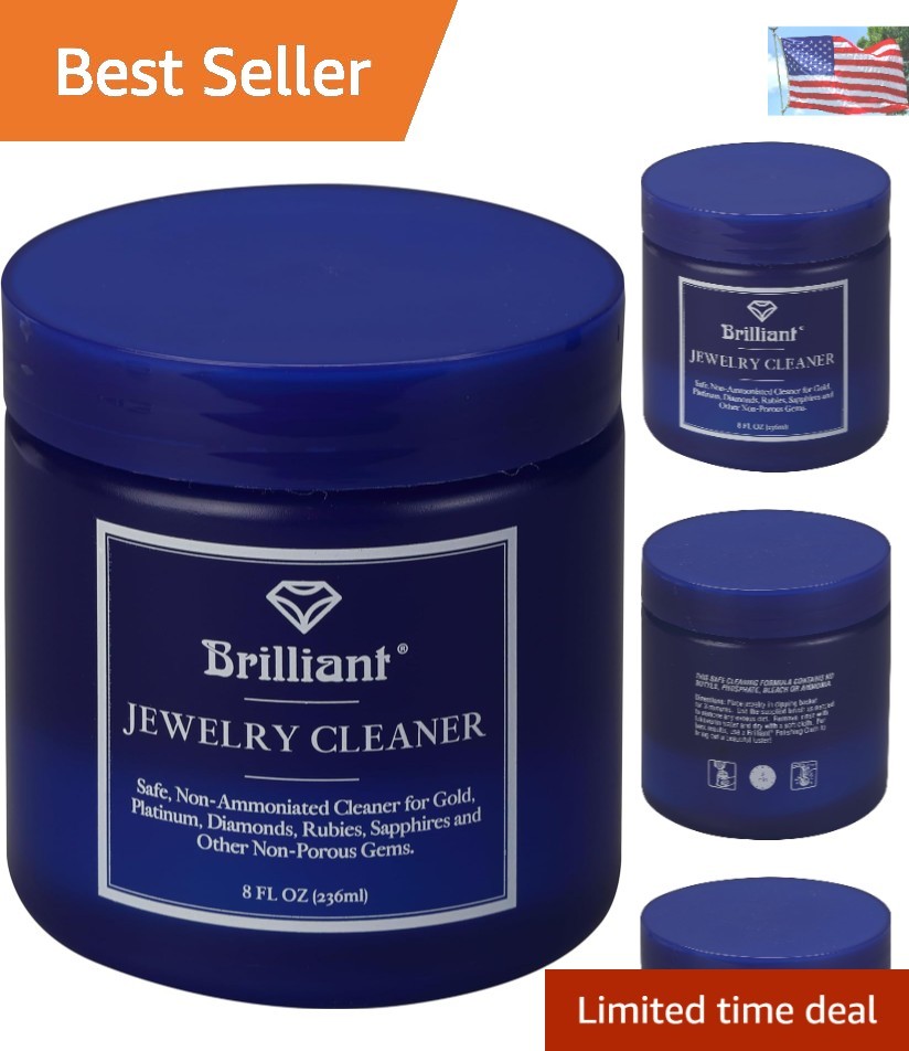 Professional Jewelry Cleaner – 8oz Liquid, Non-Toxic, Brush & Basket Included