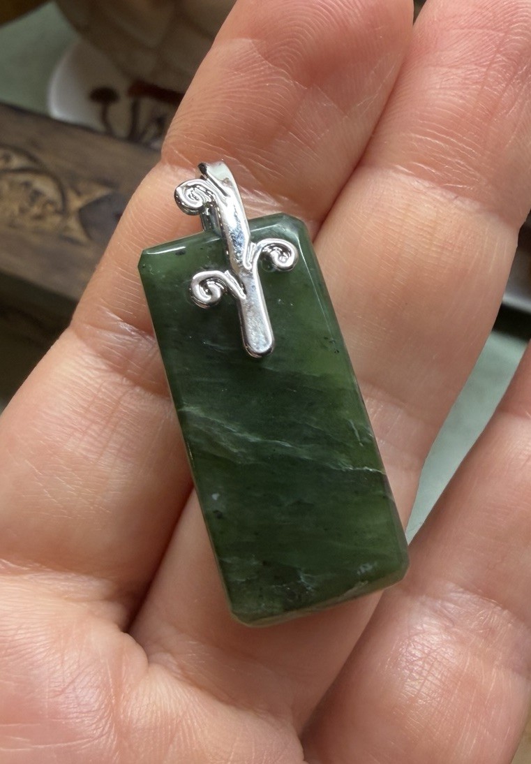 Green Nephrite Jade Pendant Artisan Rectangle