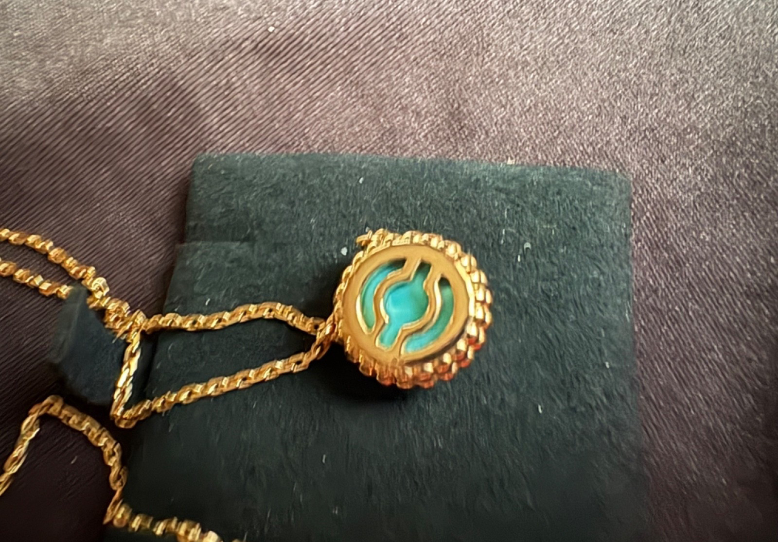 Van Cleef & Arpels 18K Yellow Gold Perlee Couleurs Turquoise Pendant Necklace
