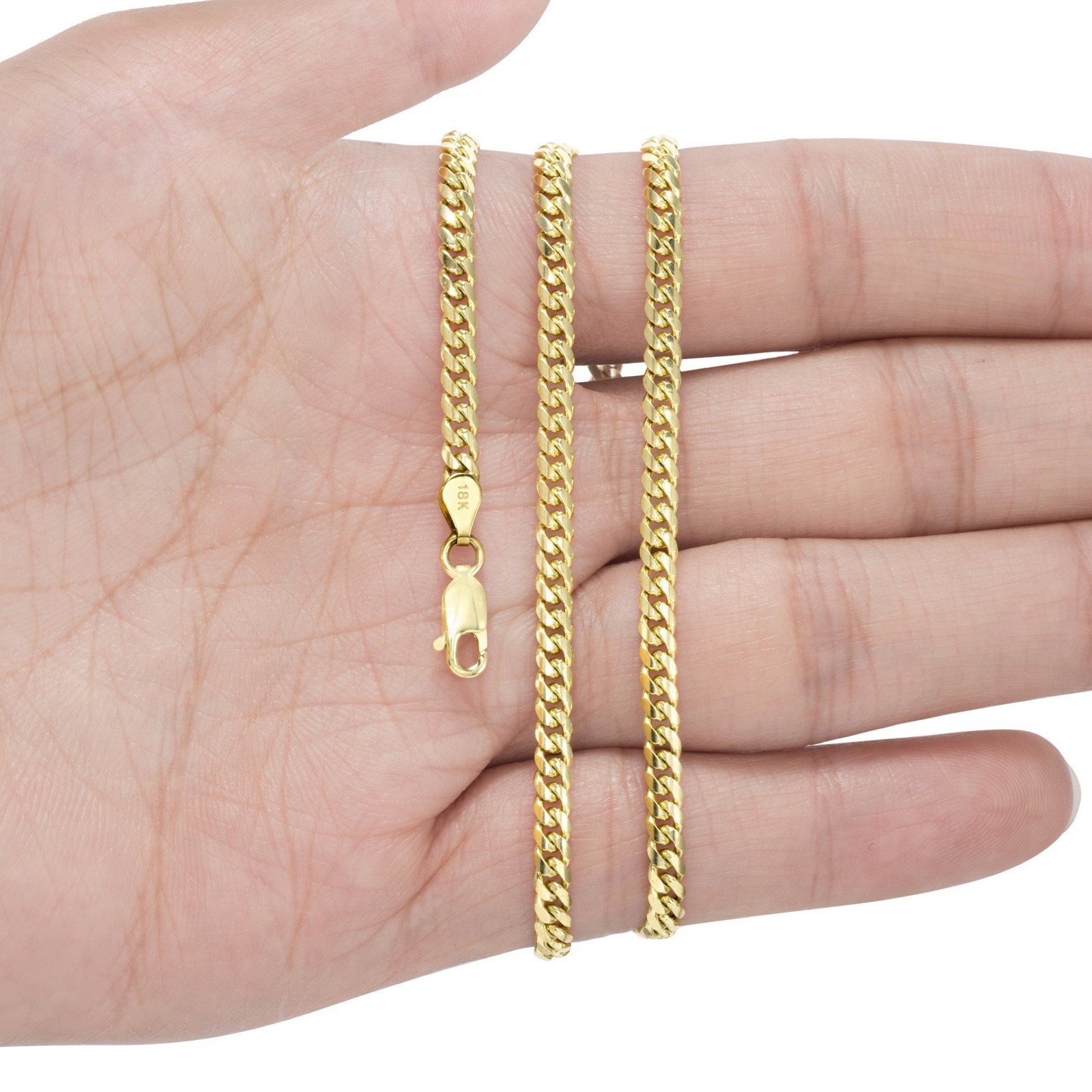 18K Yellow Gold Solid 2.7mm-7mm Miami Cuban Chain Necklace Mens Womens 16″-30″