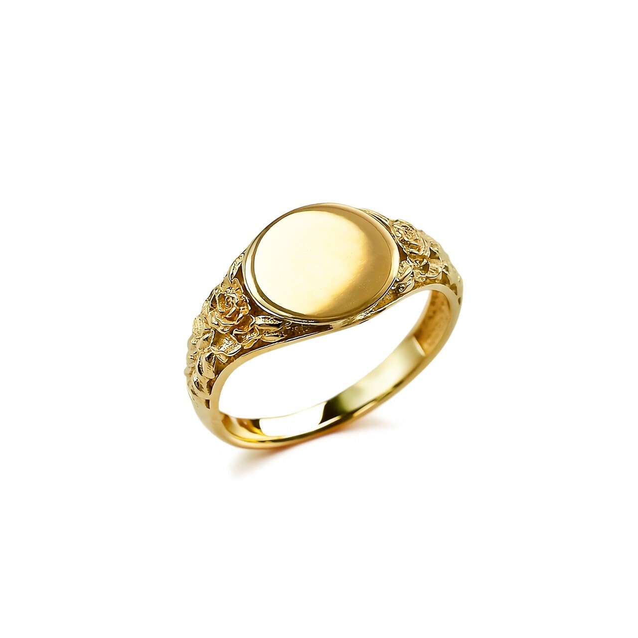 Gold Ornate Band Baby Signet Ring | 10k, 14k Yellow, White, Rose Gold | Size 1-7