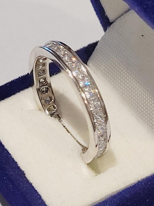 CLEARANCE Princess cut LC Moissanite Eternity Band Wedding Ring 925 Sterling