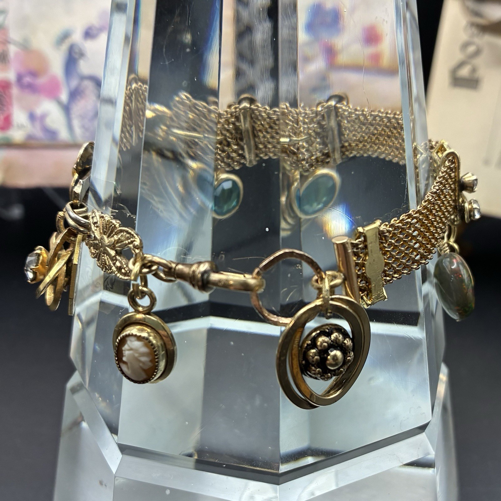 Custom Vintage Gold Filled Pocket Watch & Mesh Chain Bracelet w Charms & Regalia