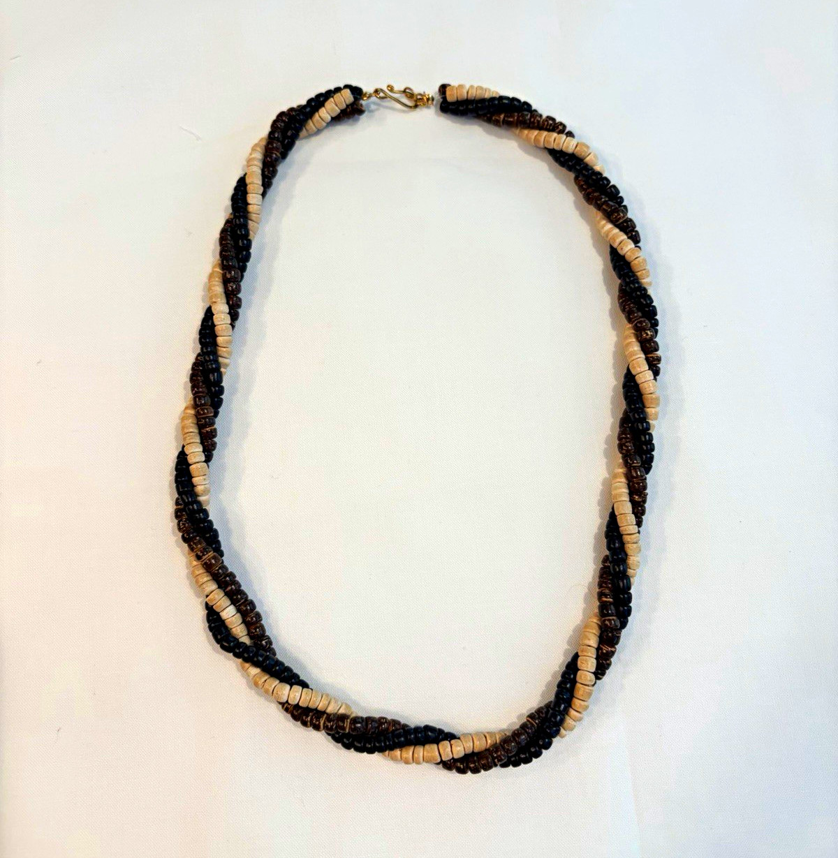 BOHO Multicolor Wood Beaded Strand Necklace, Bead Chain, Hook Closure, No Stone