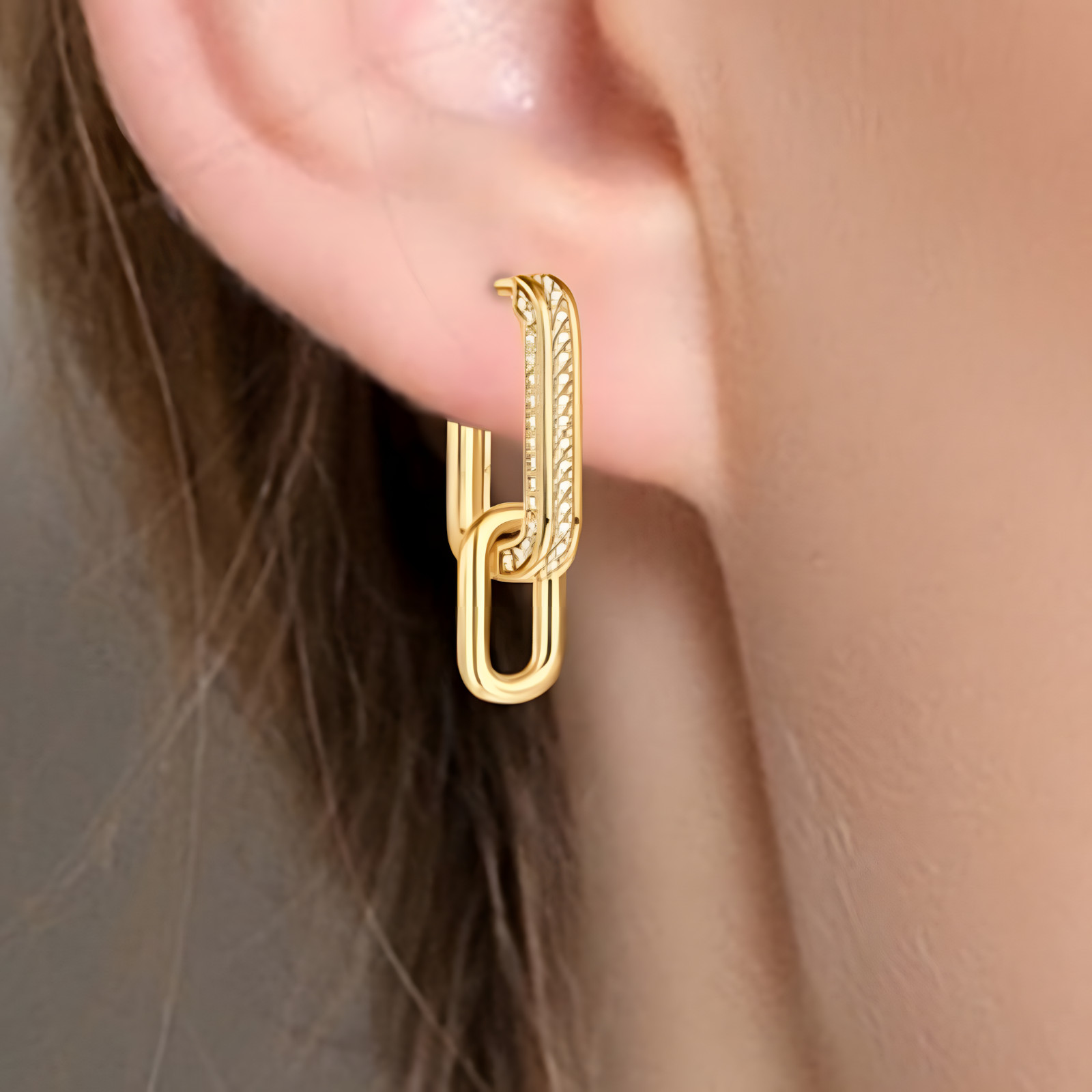 925 Silver Gold-Plated Link Hoop Earrings for Women – Geometric Chain Design 912