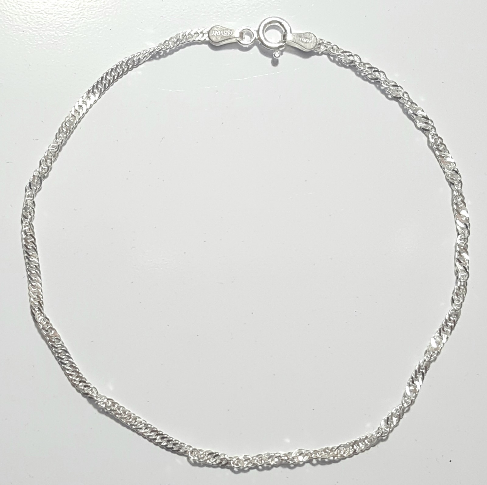 Singapore Link Bracelet 7 inch Long 925 Sterling Silver 2 mm wide made in Italy