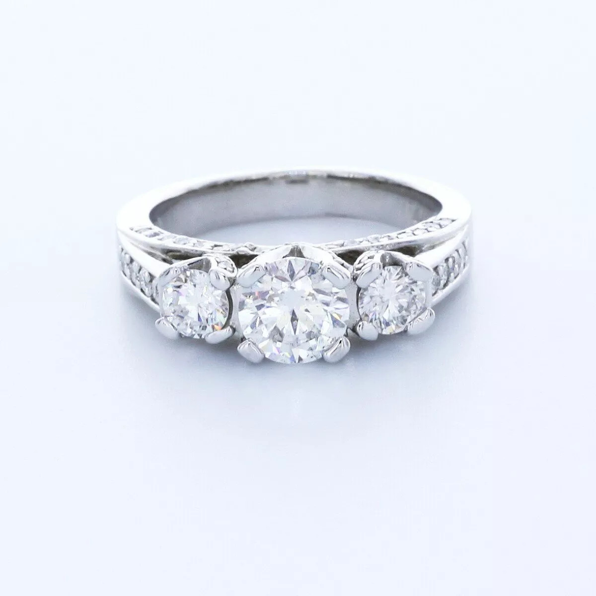 Solid 14K Gold 3-Stone Engagement Ring 2.35 Carat Round Lab-Grown Diamond E SI1