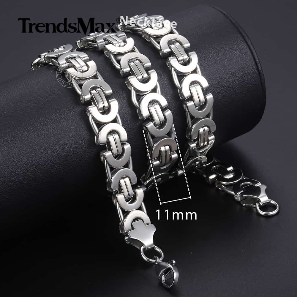 11mm Men’s Silver Flat Byzantine Chain Necklace 316L Stainless Steel 18-36″ Xmas