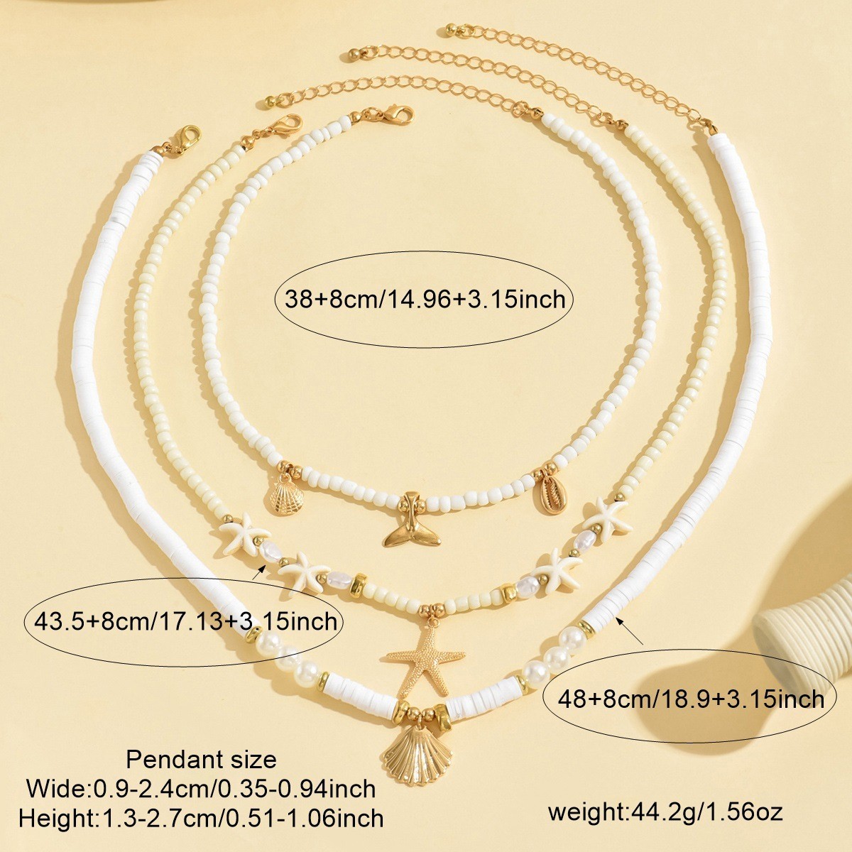 3Pcs/Set Women’s Vintage Soft Ceramic Beaded Ocean-Themed Pendant Necklace