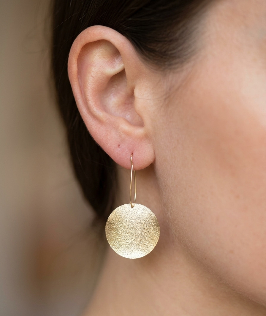 Textured Gold-Tone Disc Drop Earrings