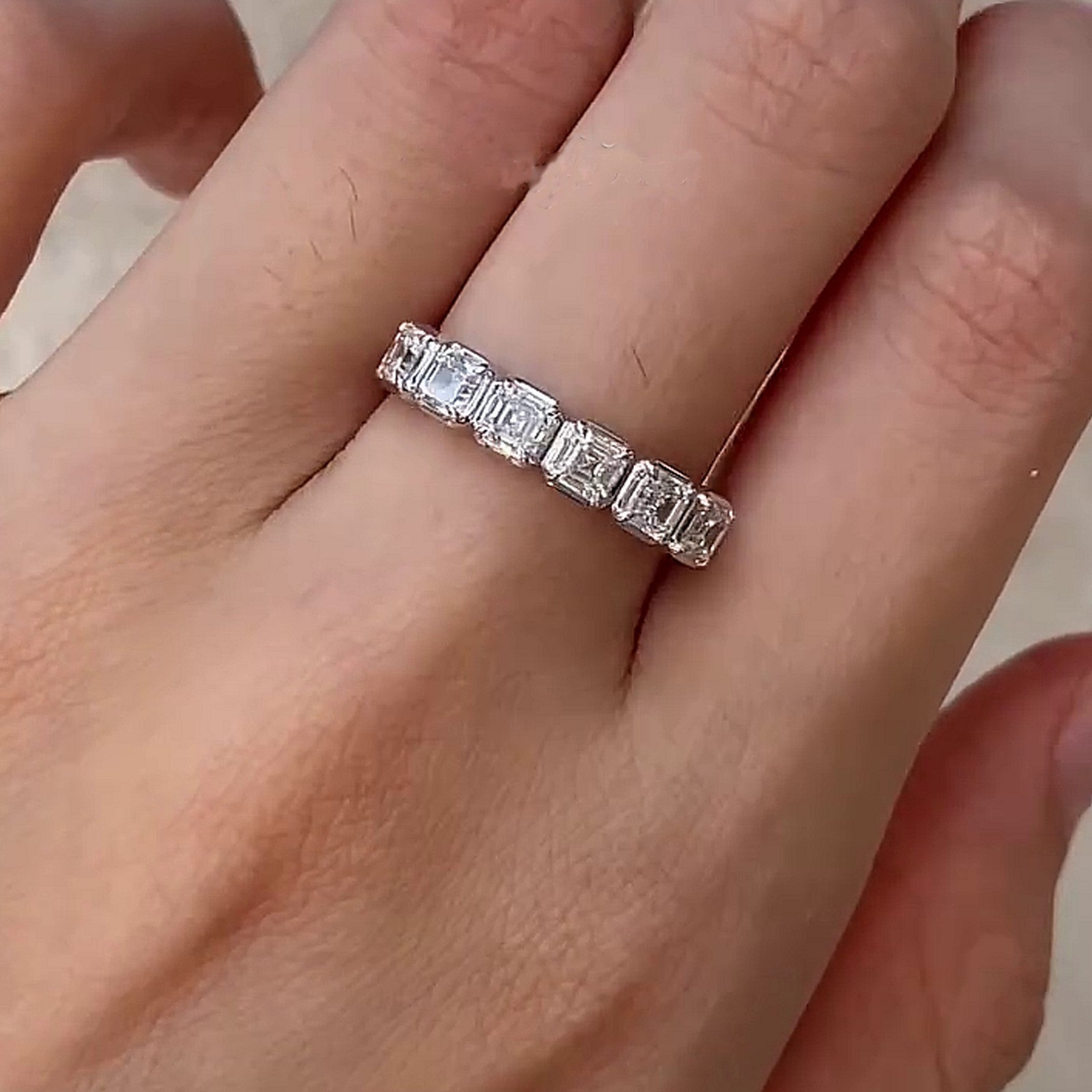4.20Ctw Asscher Cut Moissanite Half Eternity Wedding Band 14k White Gold Plated