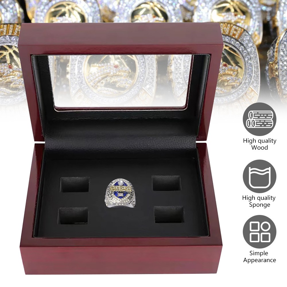 5 Holes Championship Ring Display Case Box Wooden Collection Storage Box Gift US