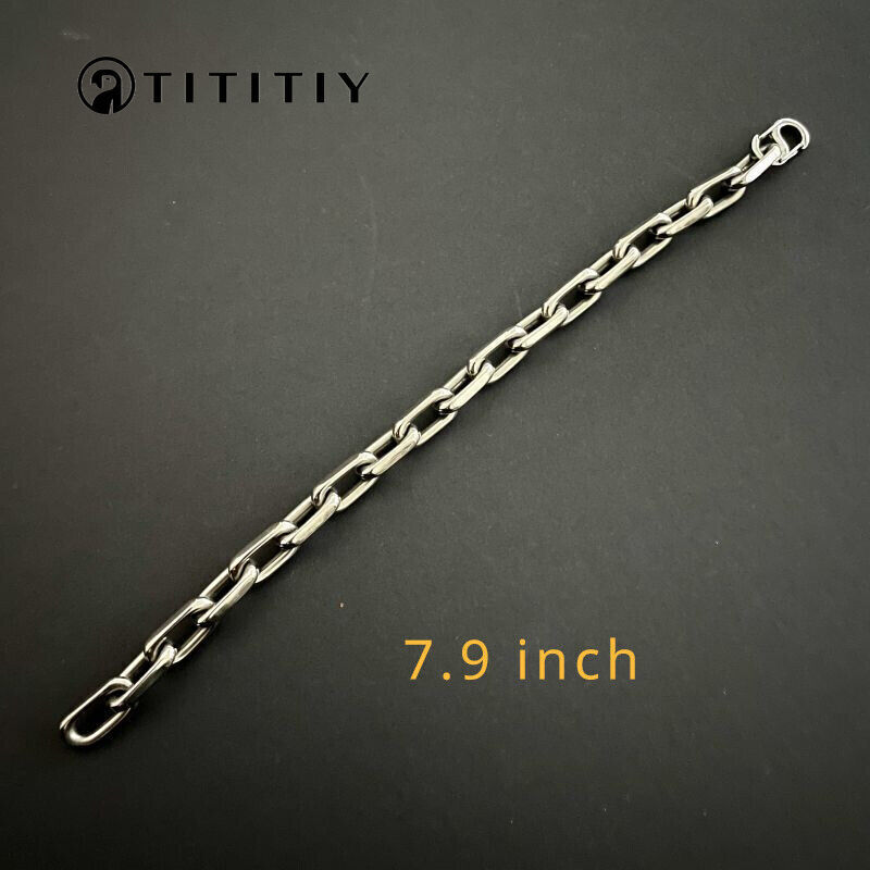 8mm Pure Titanium Chain Bracelet for Men’s Flat O-Chain Anti Allergy 7.9 Inch