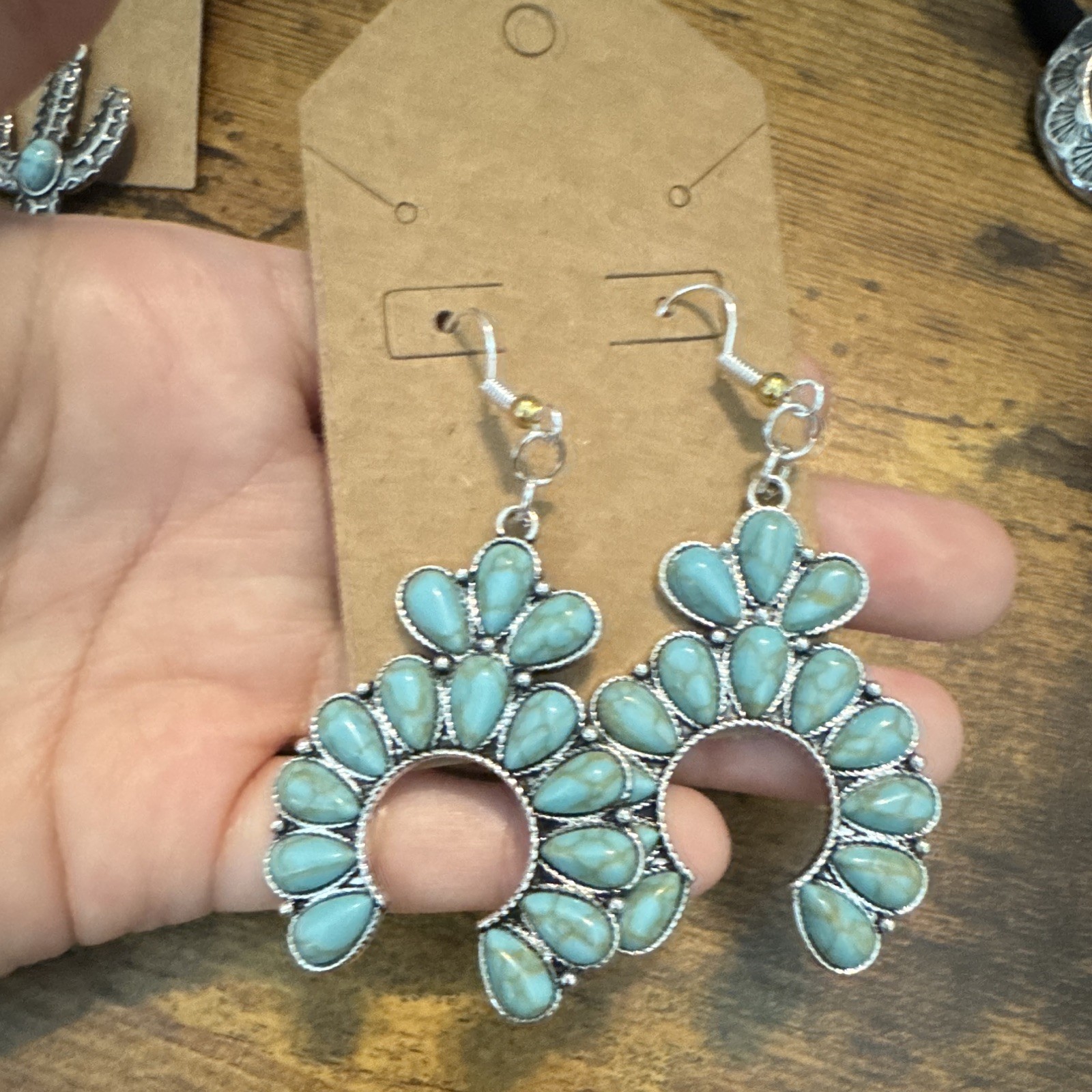 Silver Tone Turquoise Color Cluster Teardrop Dangle Hook Earrings