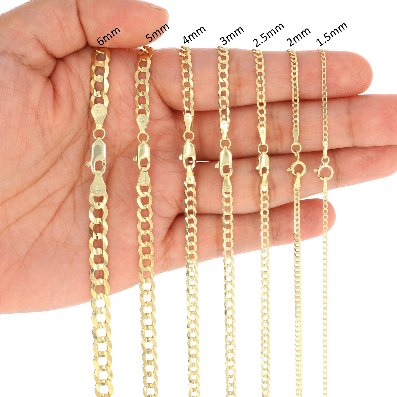 10K Yellow Gold Solid 2mm-12.5mm Curb Cuban Chain Link Necklace Bracelet 7″- 30″