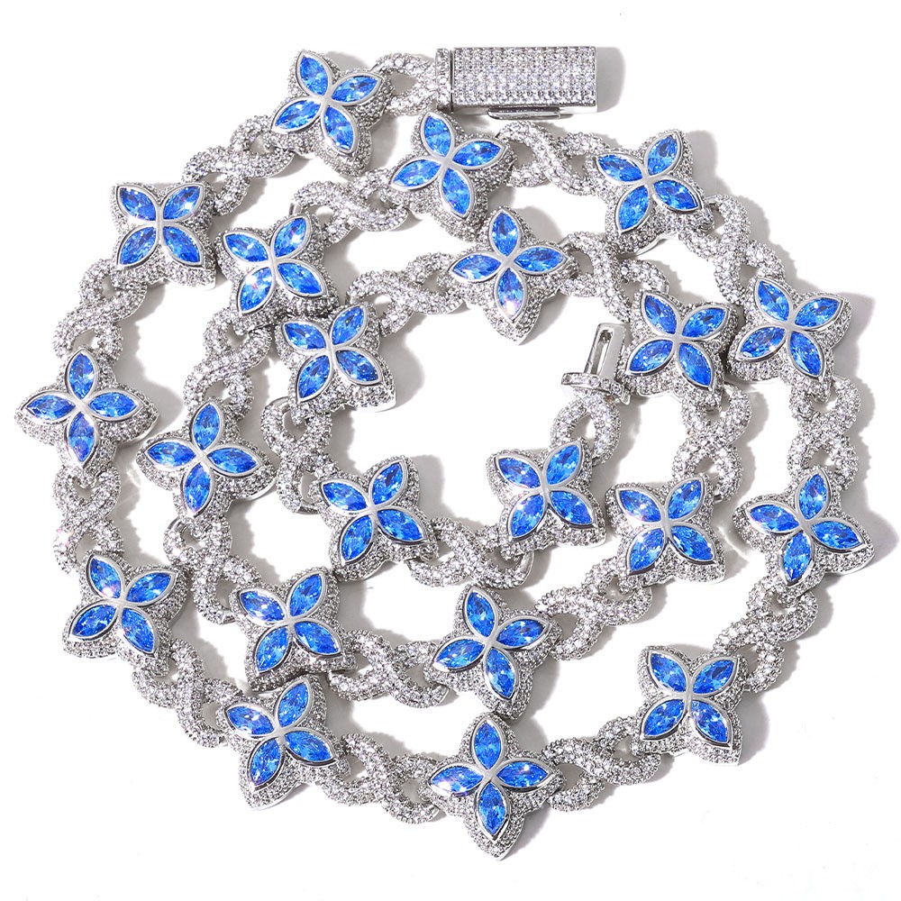 18K Gold Plated Four Leaf Clover Chain 5A Iced CZ Out Hip Hop Jewelry for Men