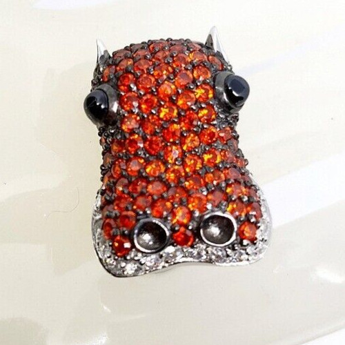 Ring 925 STERLING SILVER orange sapphire simulated hippo wide animal CZ Size 8
