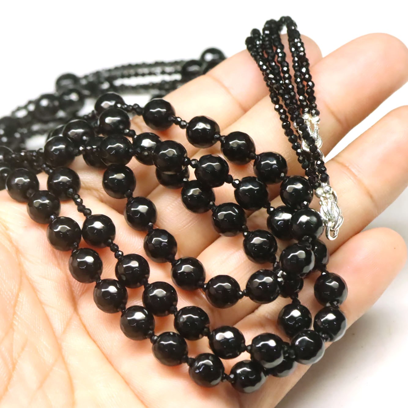925 Sterling Silver 7 x 7 mm. Black Spinel Necklace 30 In White Gold Plated