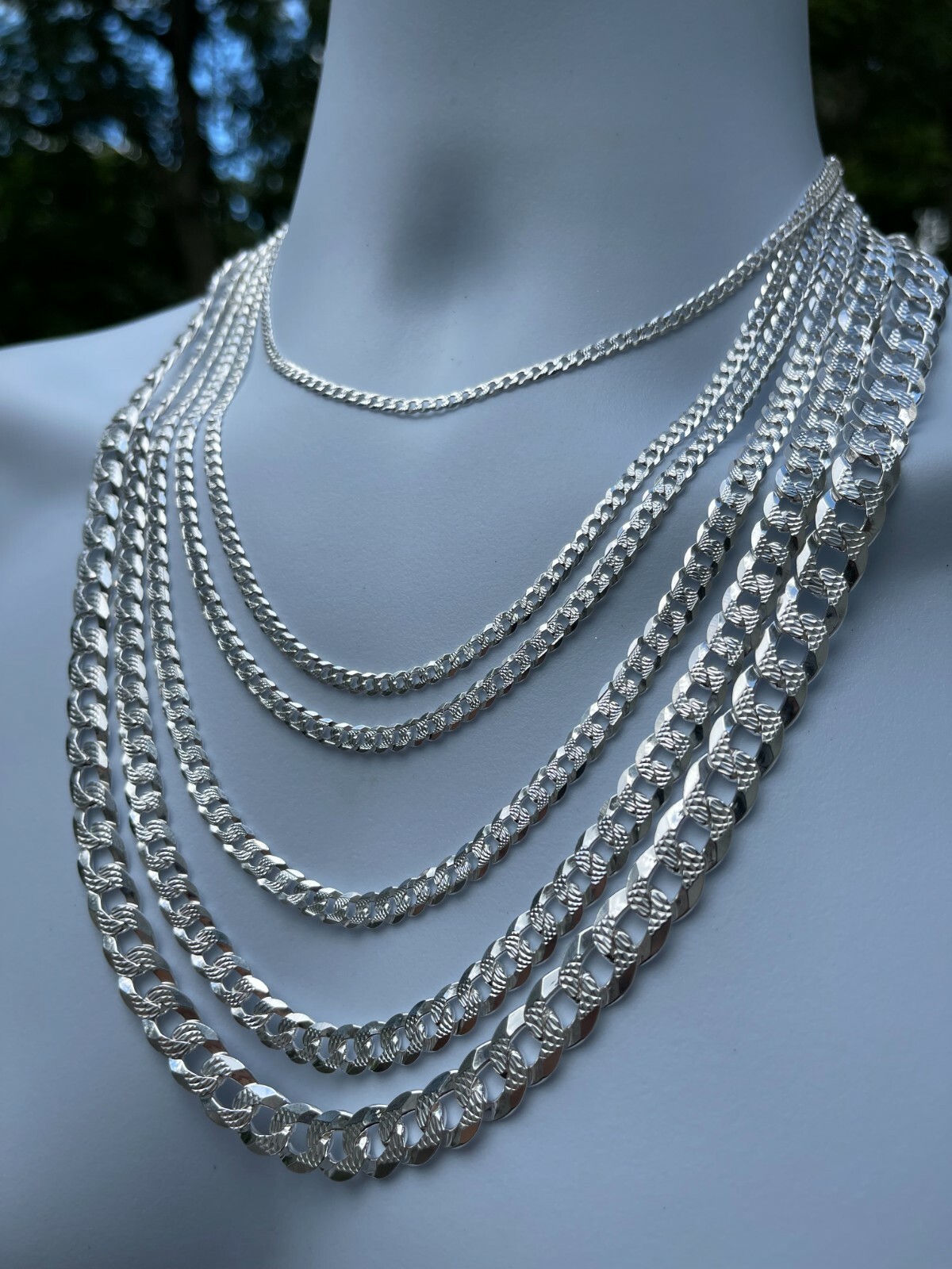 Solid 925 Silver Diamond Cut Flat Miami Curb Cuban Link Chain Necklace 3-11mm