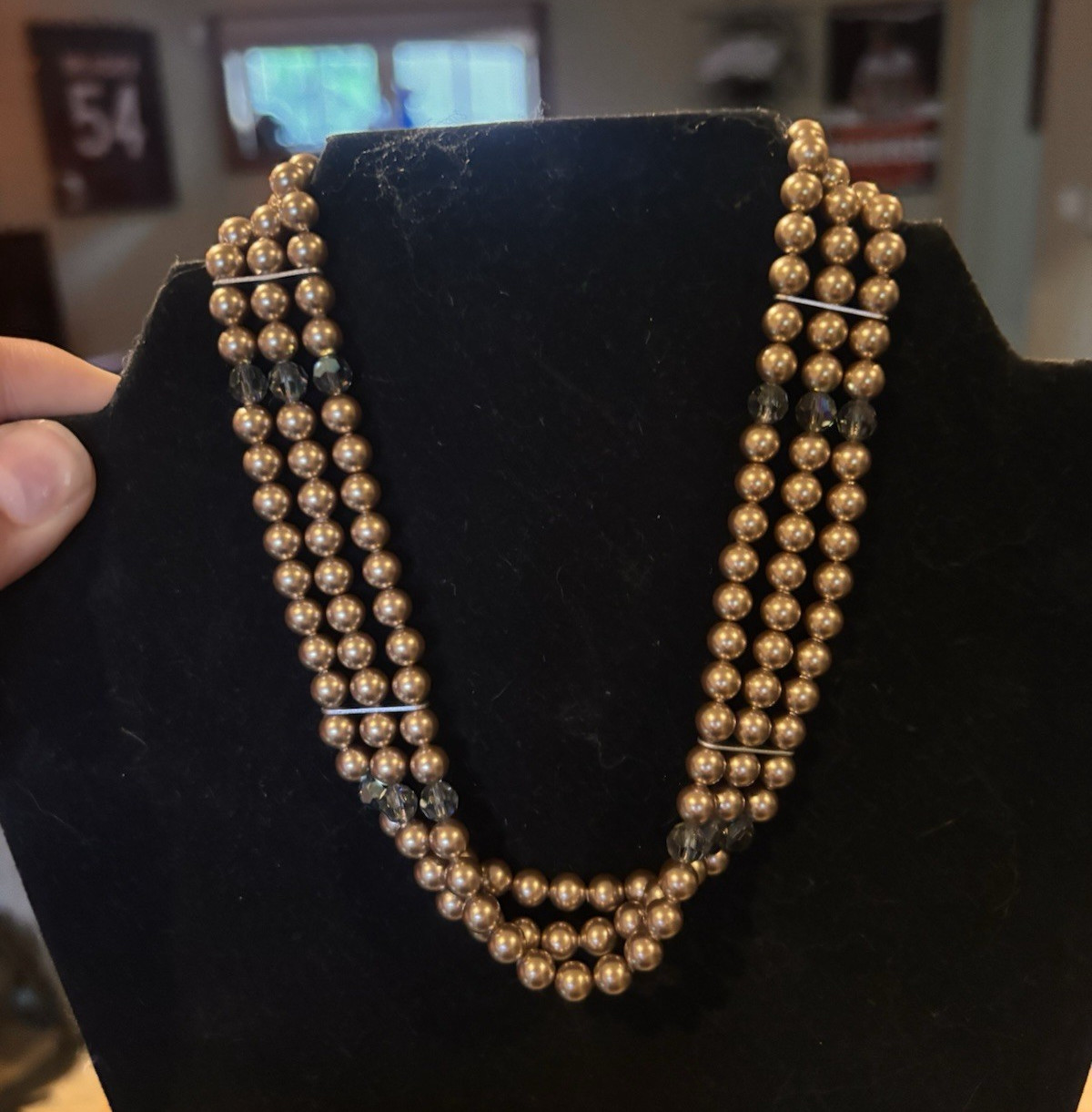 Gold-Tone Multi-Strand Statement Beaded Necklace Ball/Bead Chain Barrel Clasp
