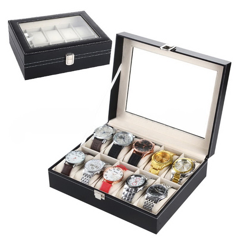 10 Compartments High-grade Leather Watch Collection Storage Box Black –