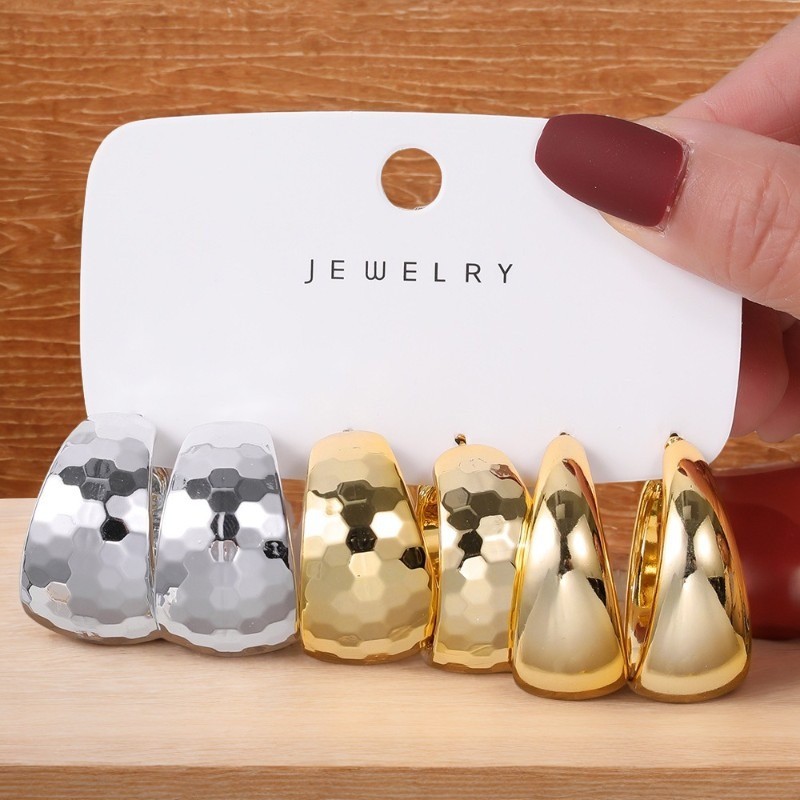 3Pcs Gold Earrings Set Vintage Style Party Jewelry for Women