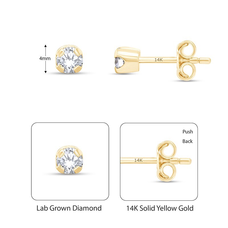1/4 Ct Lab Grown Diamond Solitaire Stud Earrings in 14K Solid Yellow Gold