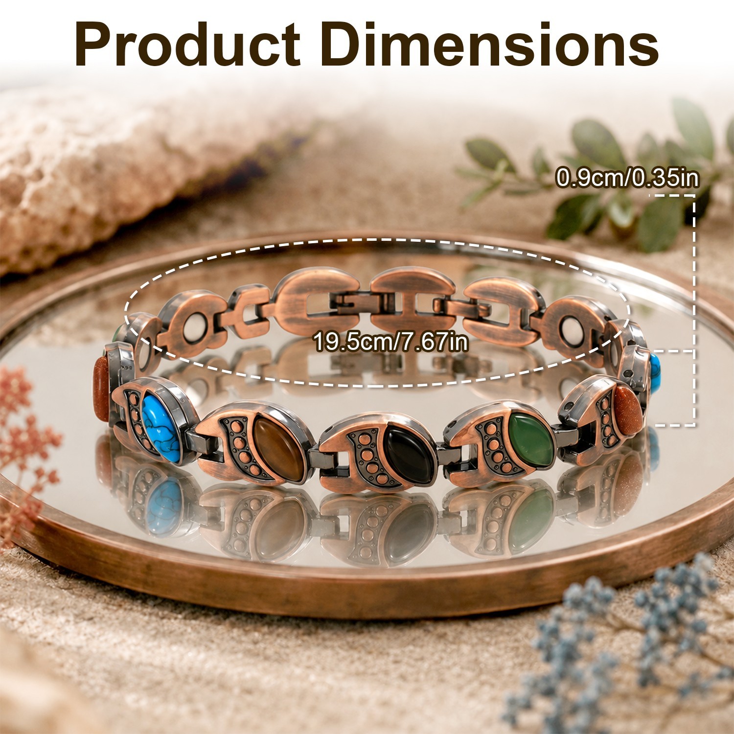 Antique Red Copper Magnetic Bracelet for Adult, Anti-Oxidation Scratch Resistant